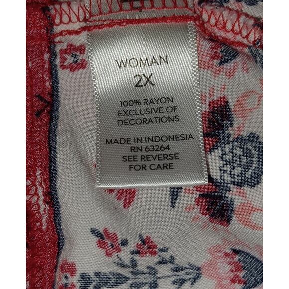 Westport Boho Tunic Blouse Womens 2X Red White and Blue Contrasting Trim Tassels - Picture 6 of 7